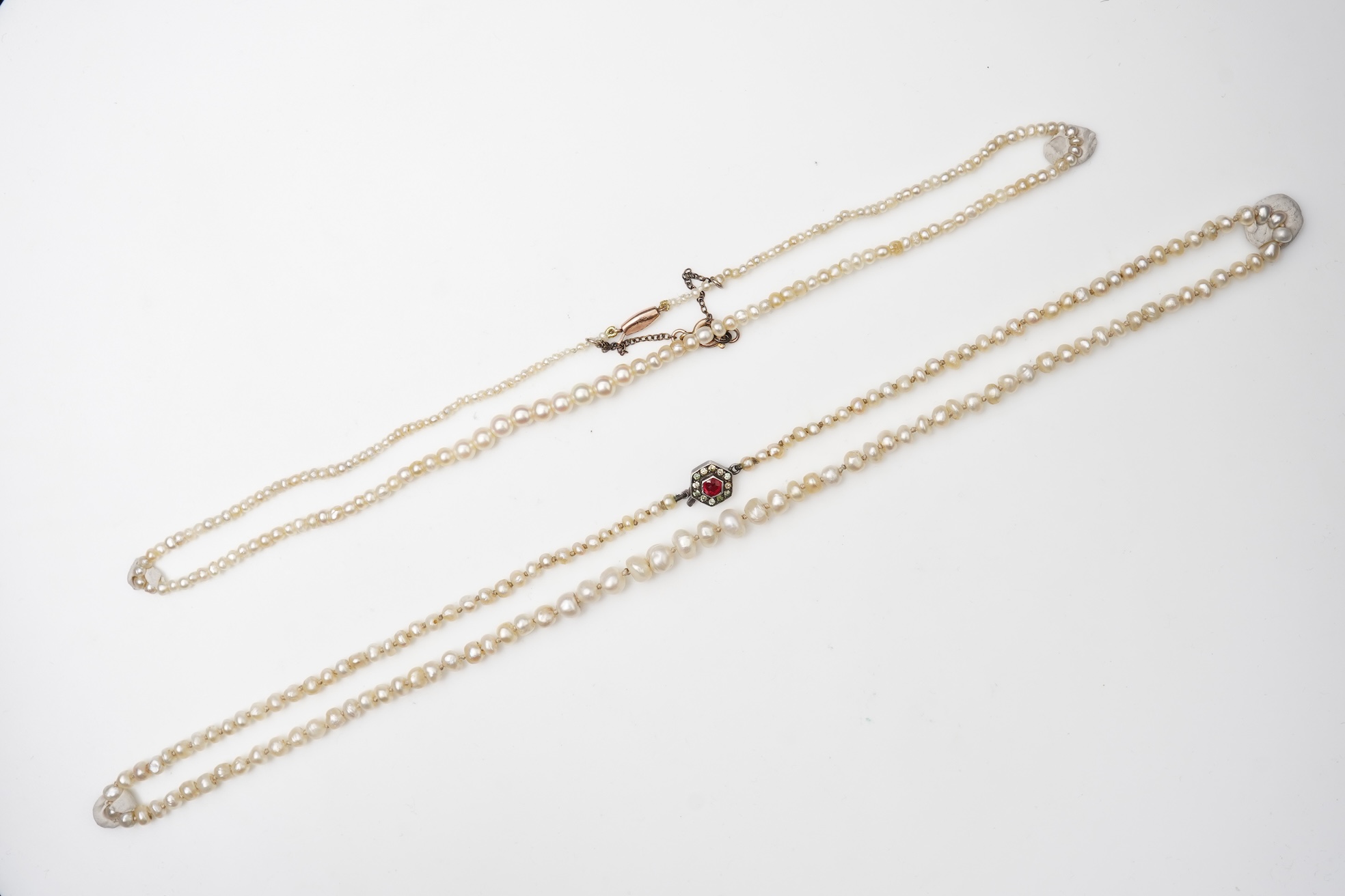 Two cultured pearl necklaces, early 20th century